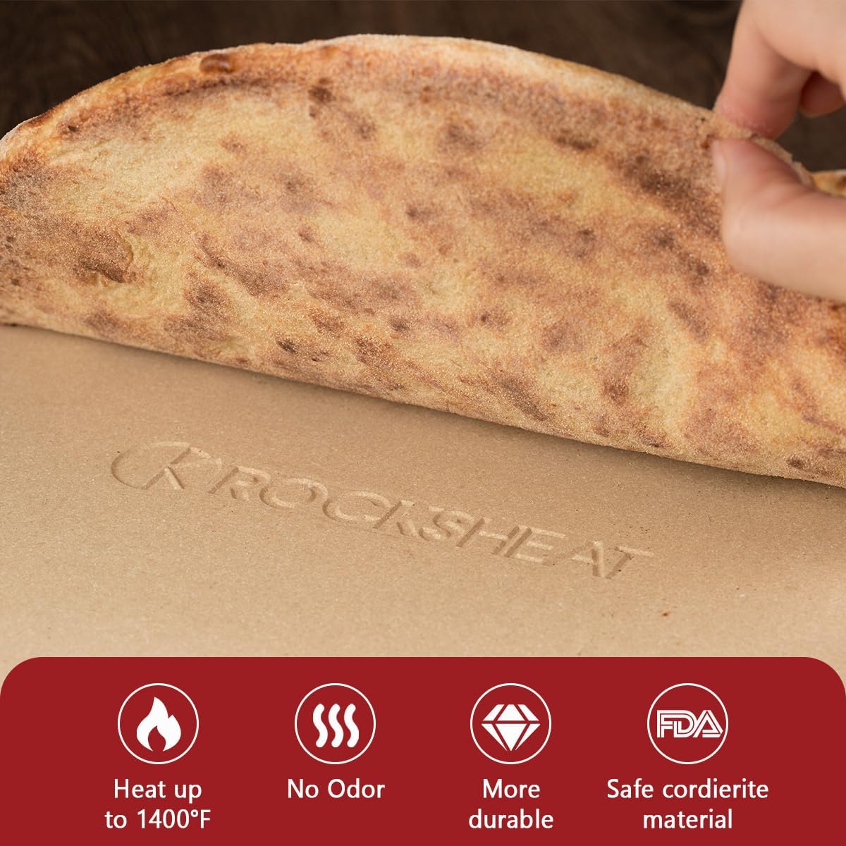 K ROCKSHEAT Pizza Stone Round 16 Inch for Grill and Oven, Large Cordierite Baking Stone for Bread, Safe Circular Cooking Stone for Grill 16", Easy to Clean