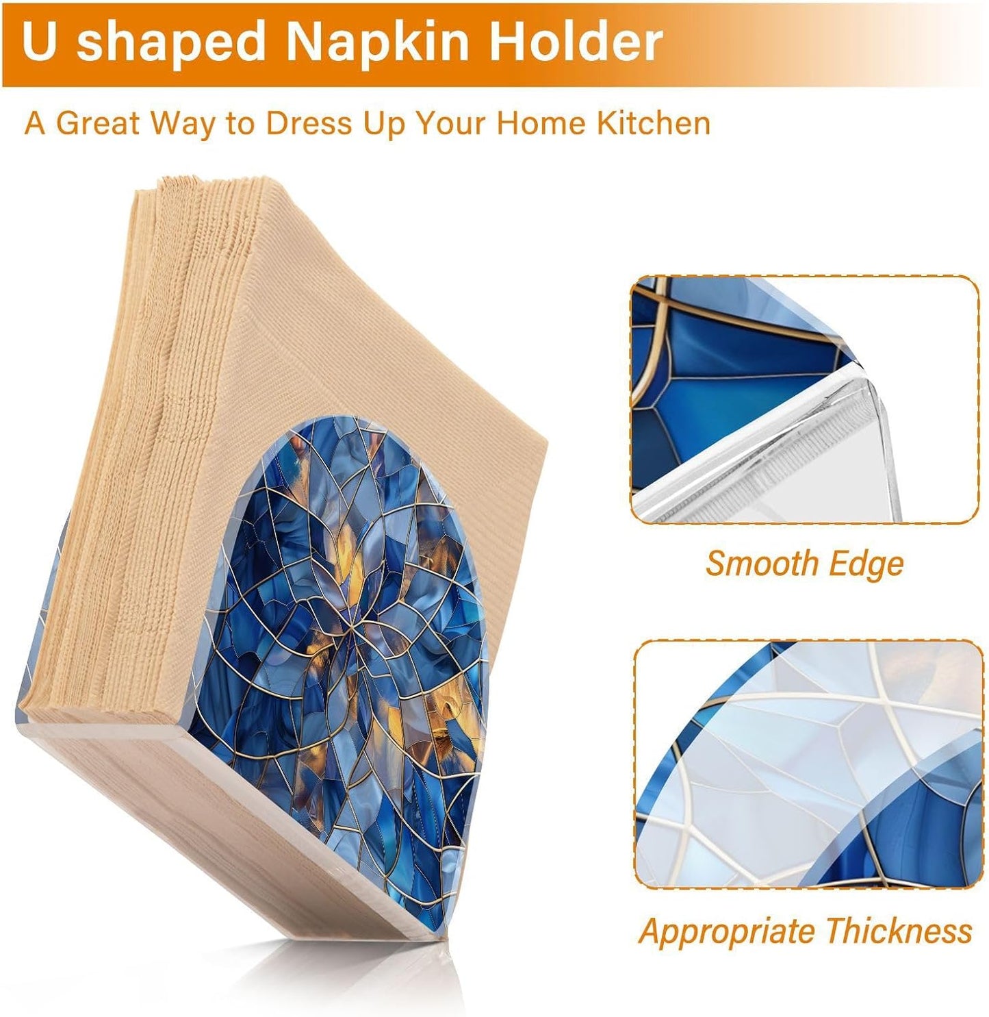 Stained Glass Geometric Pattern Napkin Holder for Table Paper Napkins Holder Acrylic Tissue Dispenser Kitchen Dining Room Bathroom Party Car Decor