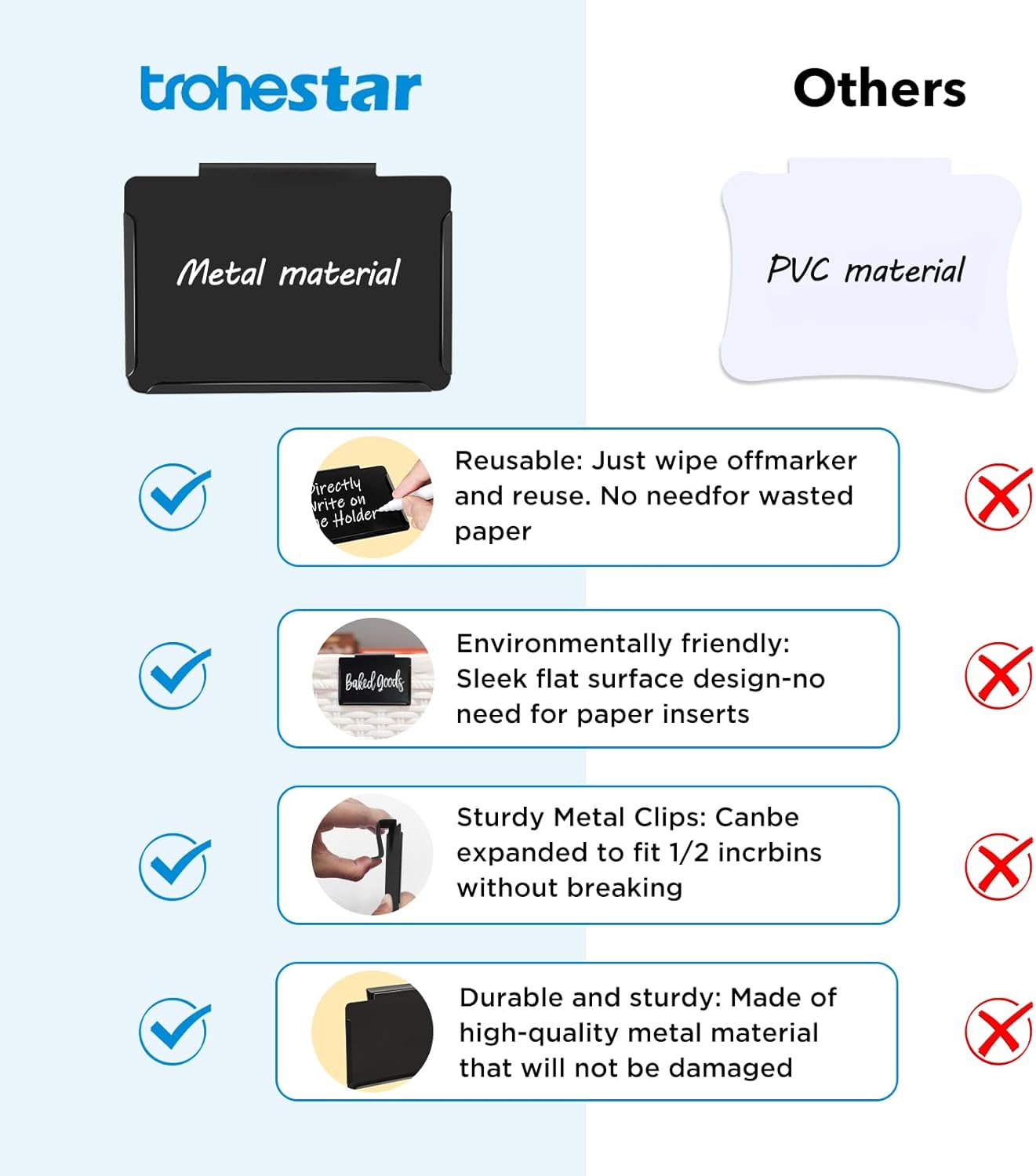 Metal Pantry Baskets Labels Clip On for Storage Bins | Edge Fold-Cream (Edge Fold-Black, 8 Metal Label Clip)