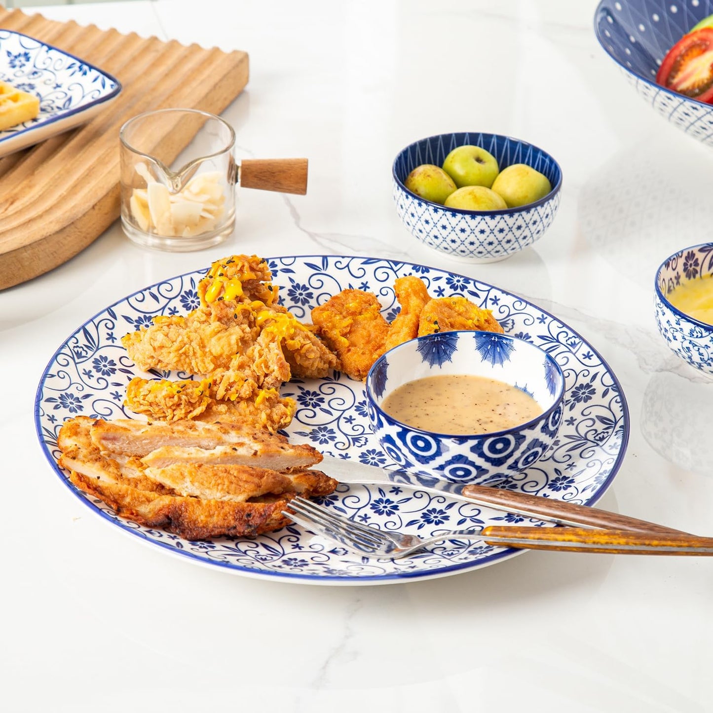 Ceramic Dipping Bowls Set - 4 Oz Small Dessert Bowl 3.5 Inch Porcelain Small Bowls for Side Dishes, Snack, Yogurt, Appetizer - Microwave Dishwasher Safe - Set of 6 - Vintage Blue