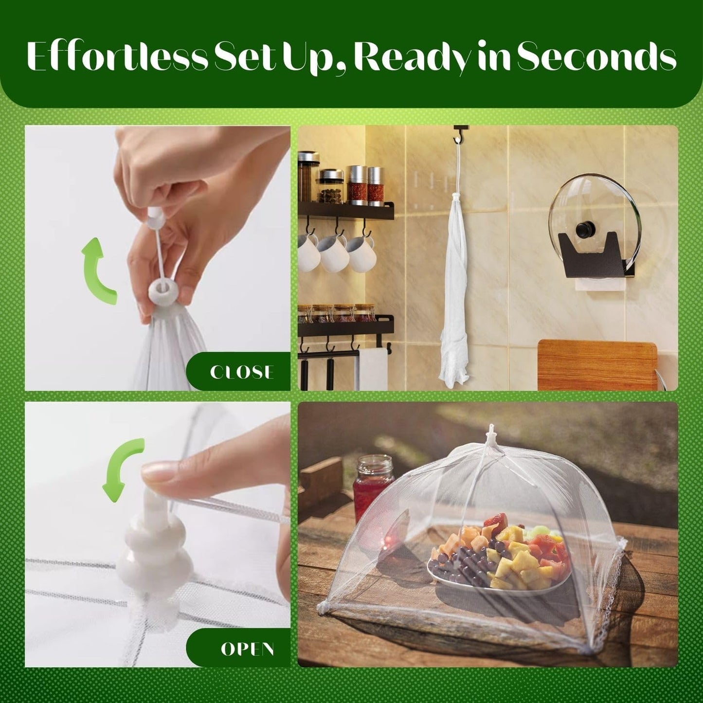 Flexzion Food Cover Tent - Pop Up Mesh Screen Net Umbrella Covers Keep Out Flies, Bugs, Mosquitoes, Perfect for Outdoor Picnic, BBQ, Camping, Fruit Dinner Protection, Reusable & Collapsible - 4 Pack