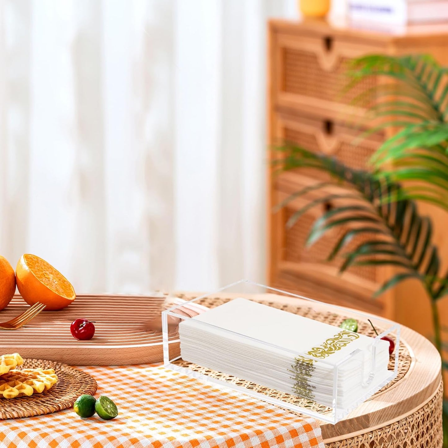 Rubtlamp 2 Pack 0.12 Thickness Clear Napkin Holder, Flat Napkin Holder,9x5.5x2.5inch Acrylic Guest Towel napkin holder, Clear Bathroom Paper Hand Towels Storage Tray For Kitchen Dinning