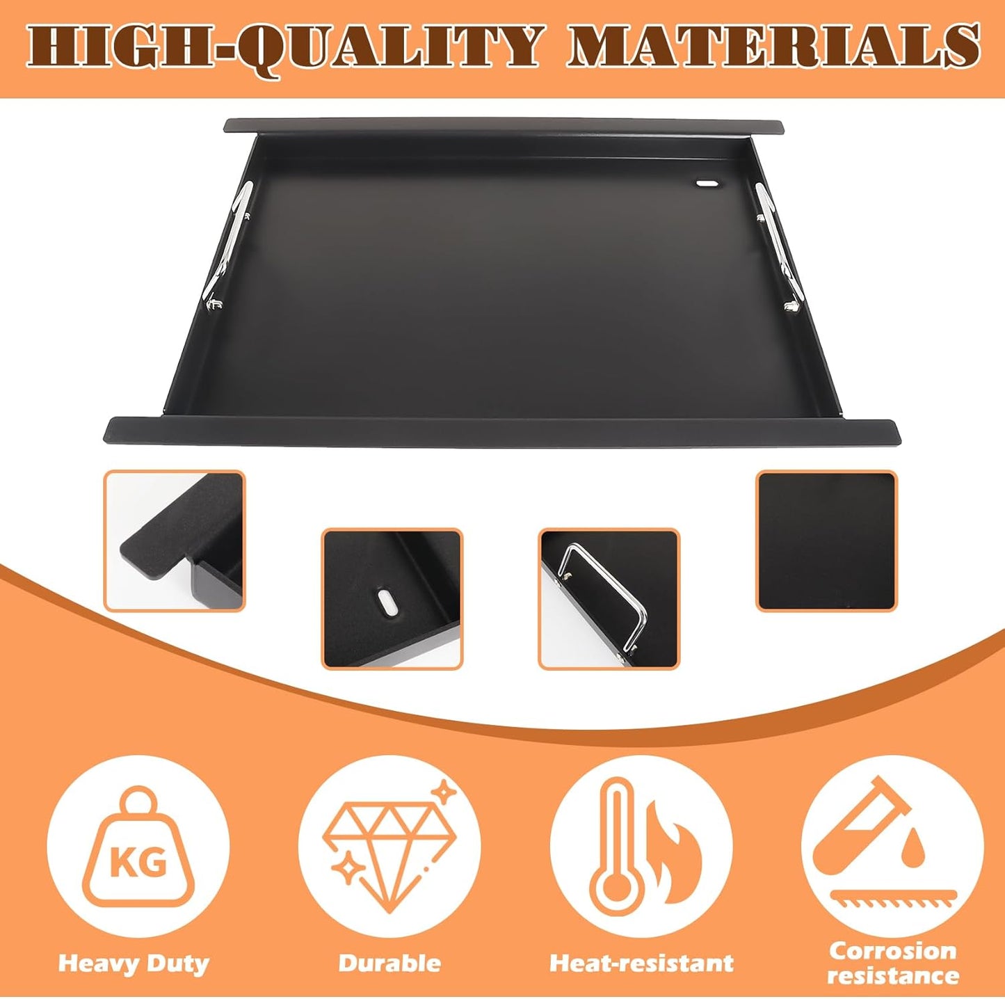 XSKFULGRIDLE Full-Size Griddle Replacement Parts for Ninja FlexFlame PG300 Series, Carbon Steel Griddle Insert with Grease Drain and handle for Ninja FlexFlame Grills Accessories, 24" L x 17" W