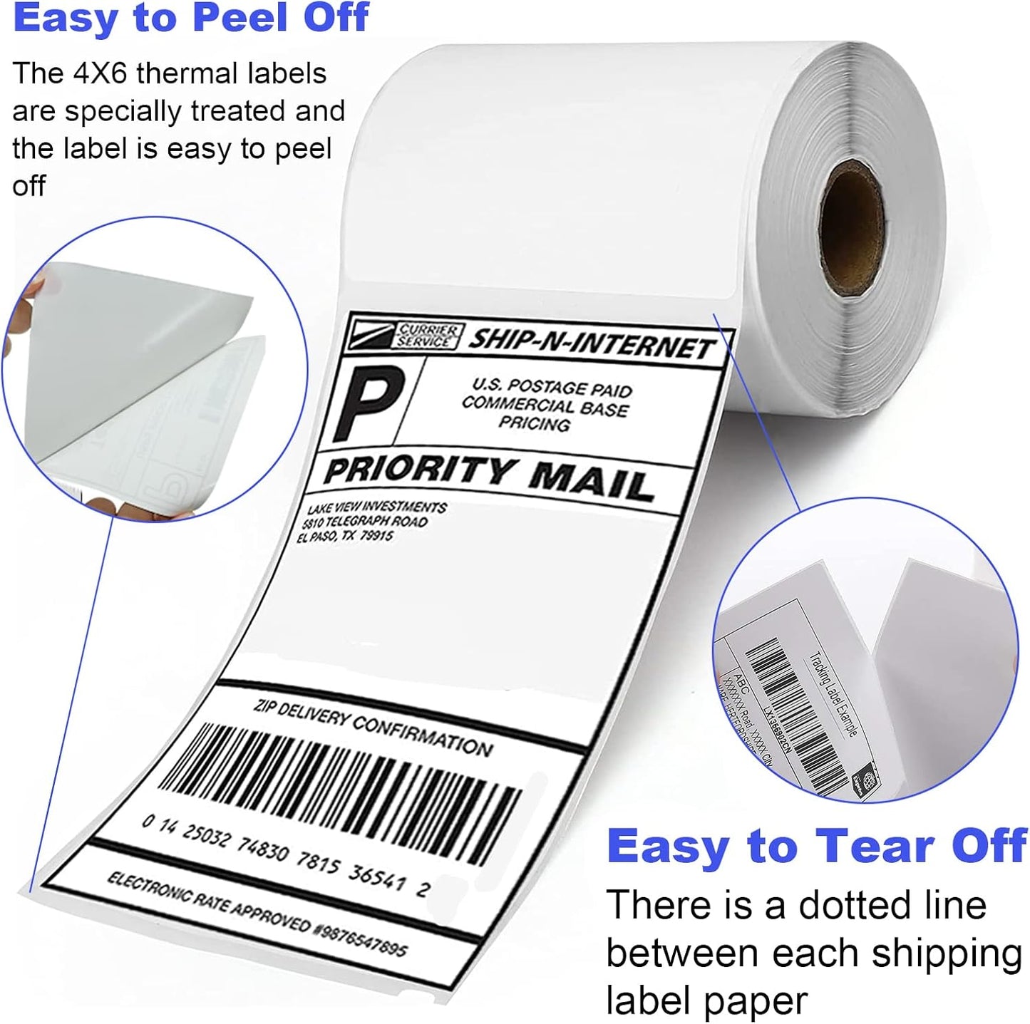 FungLam 80 Rolls 4x6 Direct Thermal Shipping Labels, 250 Labels Per Roll, 1" Core, Perforated, White Mailing Postage Shipping Label Compatible with Zebra 2844 ZP-450 ZP-500 ZP-505