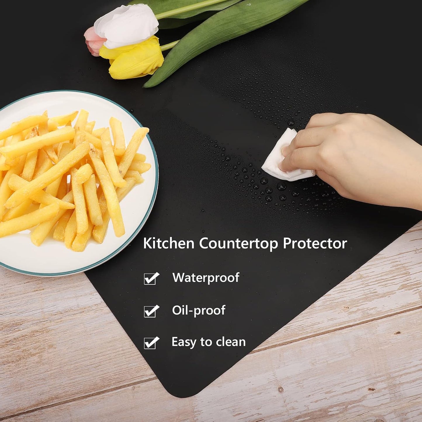 Gartful 2 Pack Silicone Mats for Countertop - 0.05" Thicker, 32" by 24" Extra Large Counter Table Protector, Heat Resistant Mat, Work Desk Pad, Non Skid Placemat, Multipurpose Mat, Pastry Mat, Black