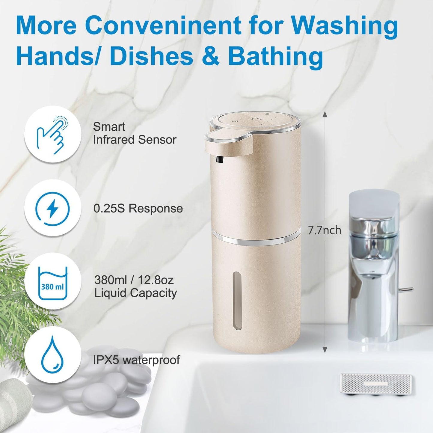 Automatic Foaming Soap Dispenser,4-Level Adjustable Foam, Wall Mount,USB Rechargeable,12.8oz/ 380ml,Touchless Hand & Dish Soap Dispenser for Bathroom, Kitchen,Hotel, Restaurant