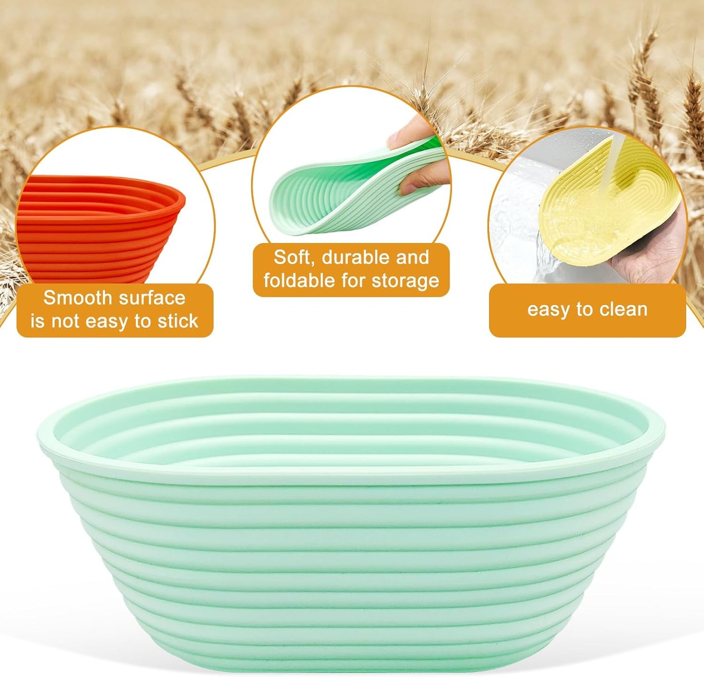 Silicone Banneton, Sourdough Bread Baskets (Set of 6, 6.5 Inch), Oval Proofing Bread Bowls with Starter Kit, Bread Making Baking Supplies