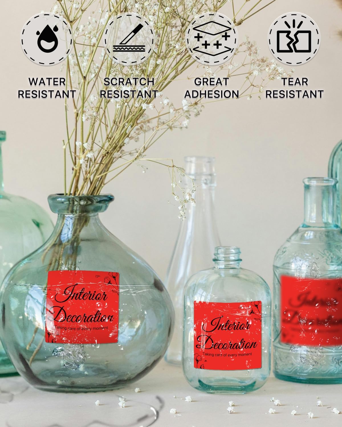 iEager Red Square Thermal Label Stickers, 3" x 3" Self-Adhesive Square Direct Thermal Labels with Perforation Line, 500 Sheets/Roll