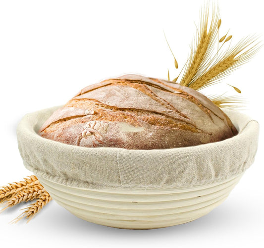 Banneton Bread Proofing Basket Sourdough Proofing Basket for Beginners & Professional Bakers, Handwoven Rattan Cane Bread Maker for Artisan Breads, 11 Inch x 3.5 Inch, 3-Pound Round Brotform