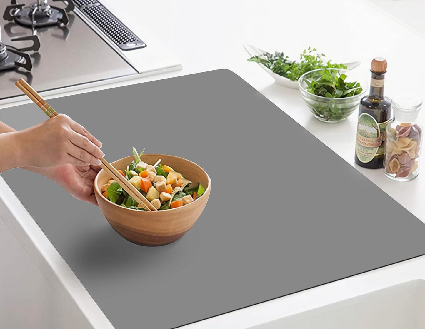Silicone Placemats, Food-Grade Non-Slip Waterproof, Dining, Stain Resistant, Countertop Protector, Kitchen Counter Mat, Heat Resistant, Baking mat Dishwasher Safe (25.6"×17.7"-1pack Thicken, Gray)