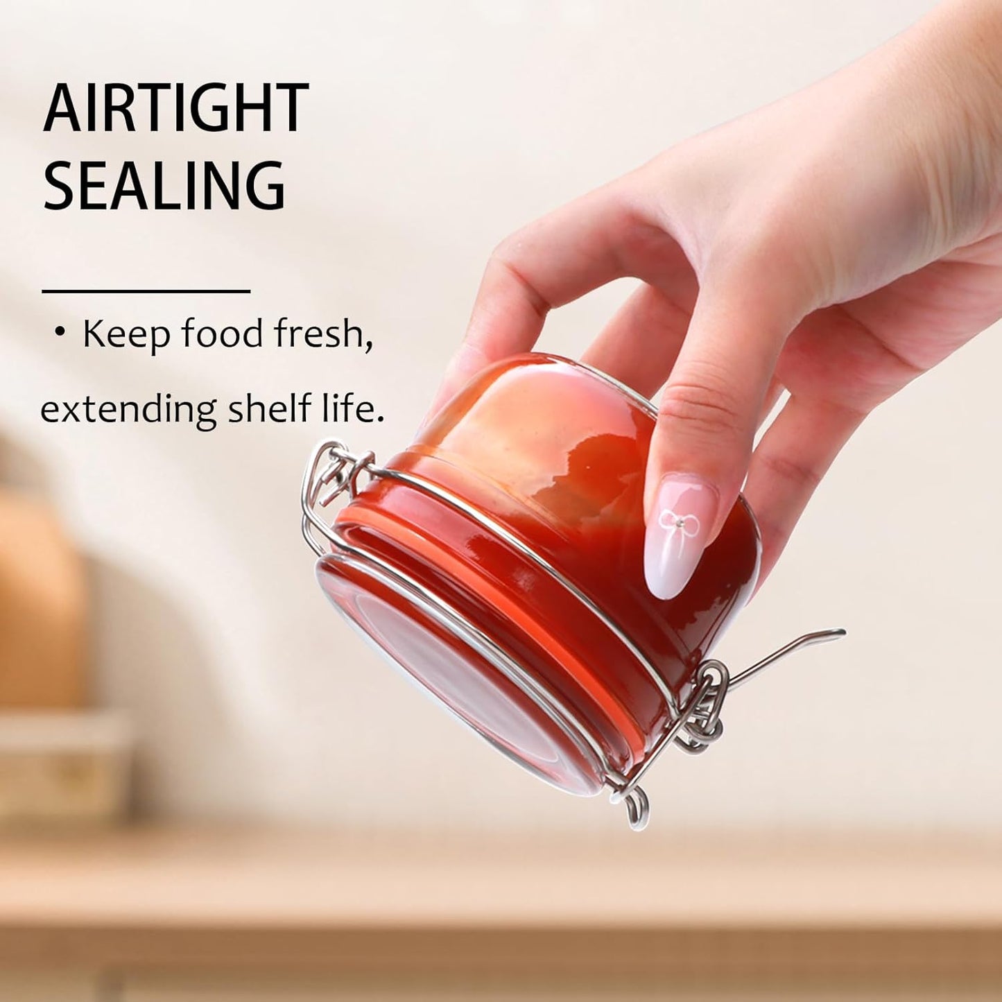 5 oz Glass Jars with Airtight Lid,Small Leak Proof Rubber Gasket Glass Canisters,Glass Food Storage Container for Kitchen,Jam,Spice, Cereal, Beans,Cookies