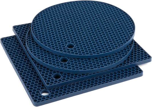 Joyhalo Trivets for Hot Dishes - Hot Pads for Kitchen, Silicone Pot Holders for Hot Pots and Pans, Silicone Mats for Kitchen Countertops, Table, Flexible Easy to Wash and Dry, Navy