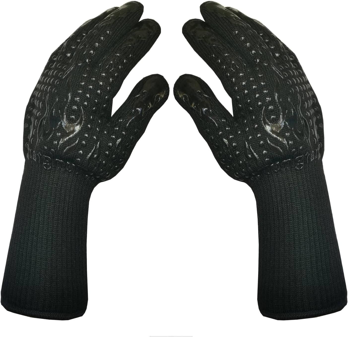 Mitts Oven Gloves with Fingers BBQ Heat Resistant Gloves Oven Gloves 1472℉ 14Inch Cut Resistant Cooking Grill Gloves Silicone Non-Slip Cooking Gloves for Grilling/Baking for Gift (Large, Black)