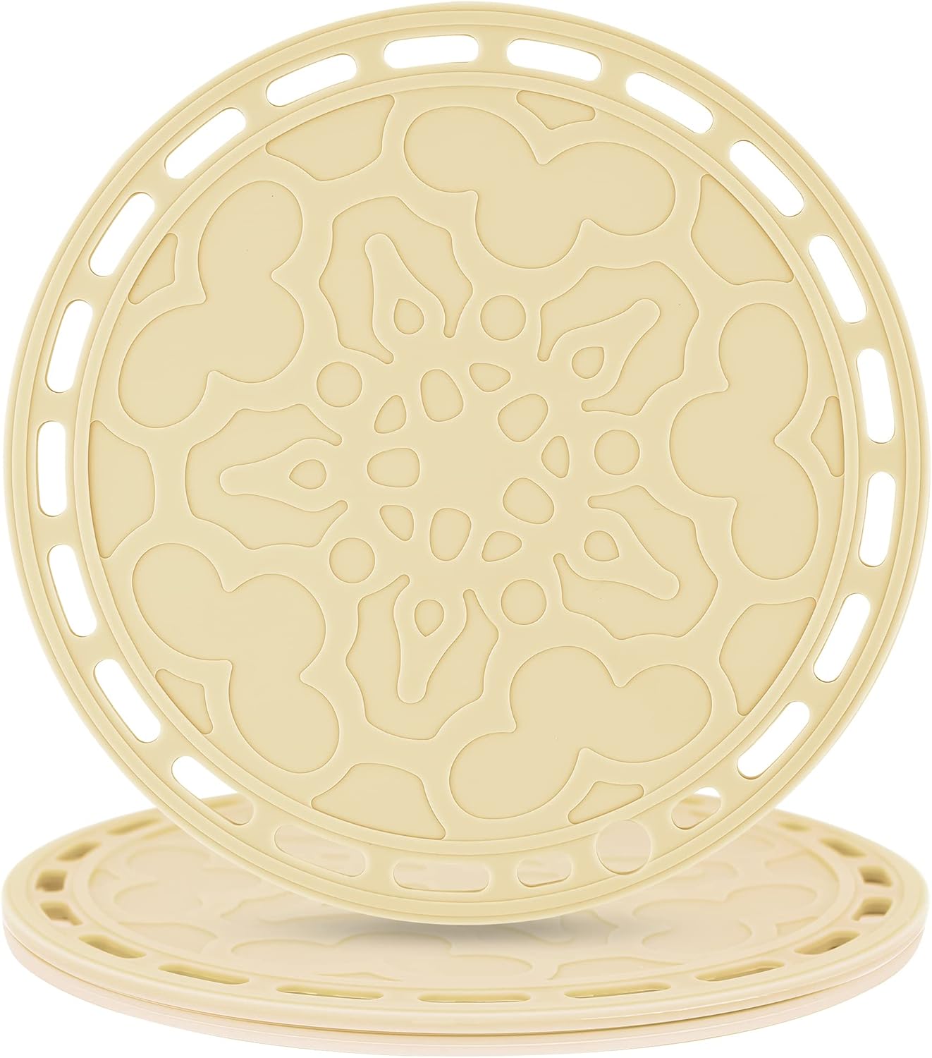 Smithcraft Silicone Trivets - Big Round Silicone Pot Holders and Trivets for Hot Dishes and Pots, Hot Mats for Countertops and Tables, Spoon Rest Set of 3 (Beige)