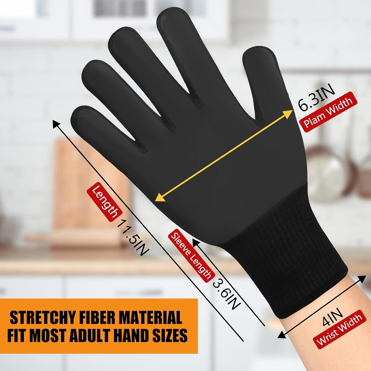 BBQ Gloves, Oven Gloves, 1472°F Extreme Heat Resistant Barbecue Gloves, Silicone Non-Slip Oven Mitts, Kitchen for Cooking, Grilling, and Baking (Black)