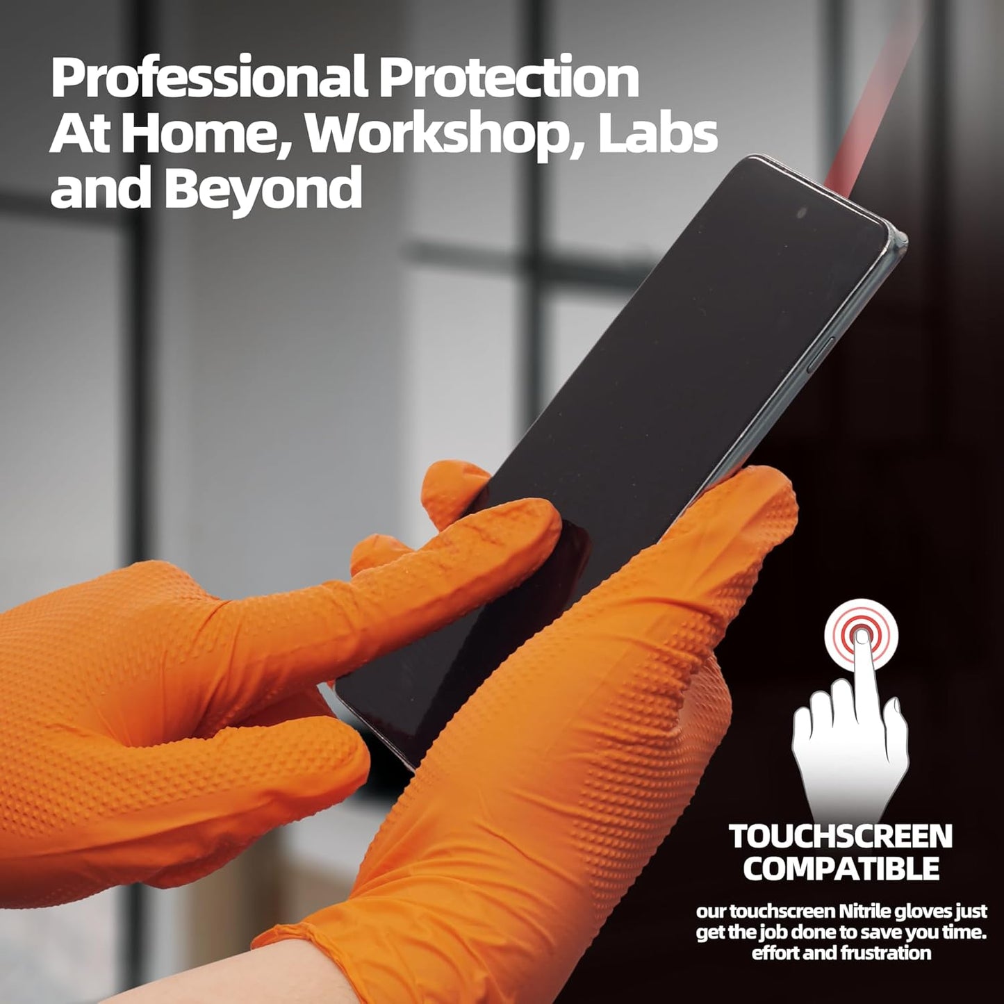 Jointown Basic Heavy Duty Nitrile Gloves, Mechanic Gloves 8 Mil Nitrile Disposable, with Raised Diamond Texture, Case of 500, Orange, Medium