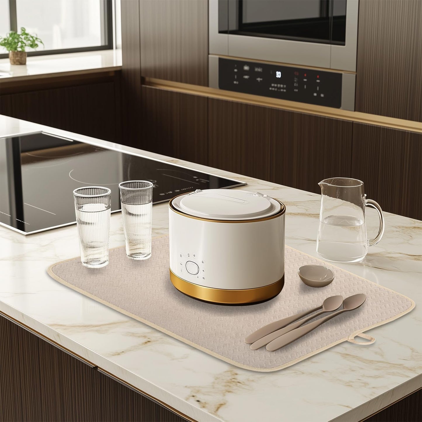 Dish Drying Mat, Highly Absorbent Microfiber Kitchen Counter Mat Value Pack, Dish Drying Pad for Dishes, Utensils, Pots and Pans, Large 16" x 18", Khaki