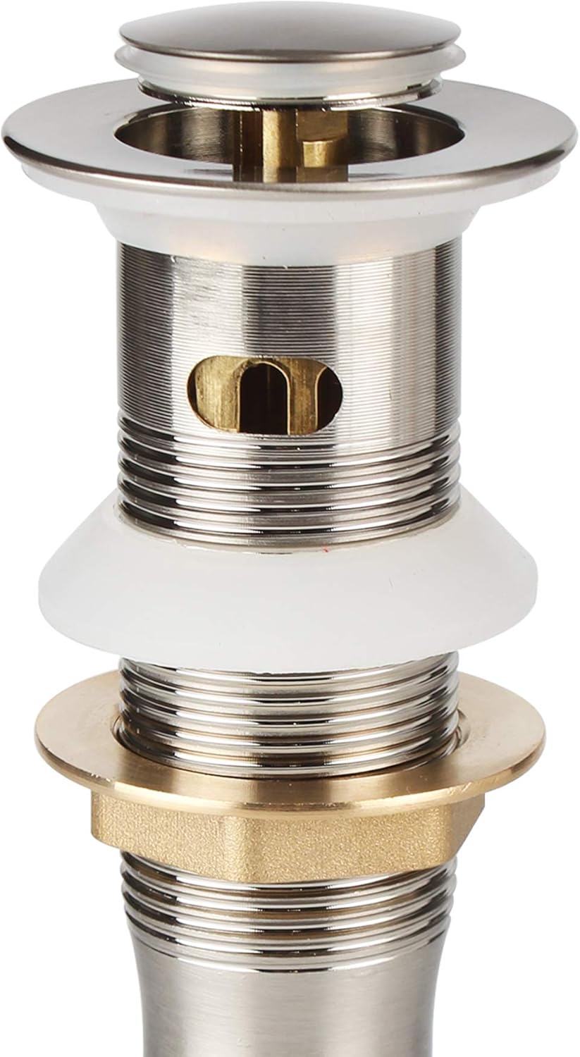 Bathroom Faucet Vessel Detachable Basket Pop Up Sink Drain, Brushed Nickel with Overflow