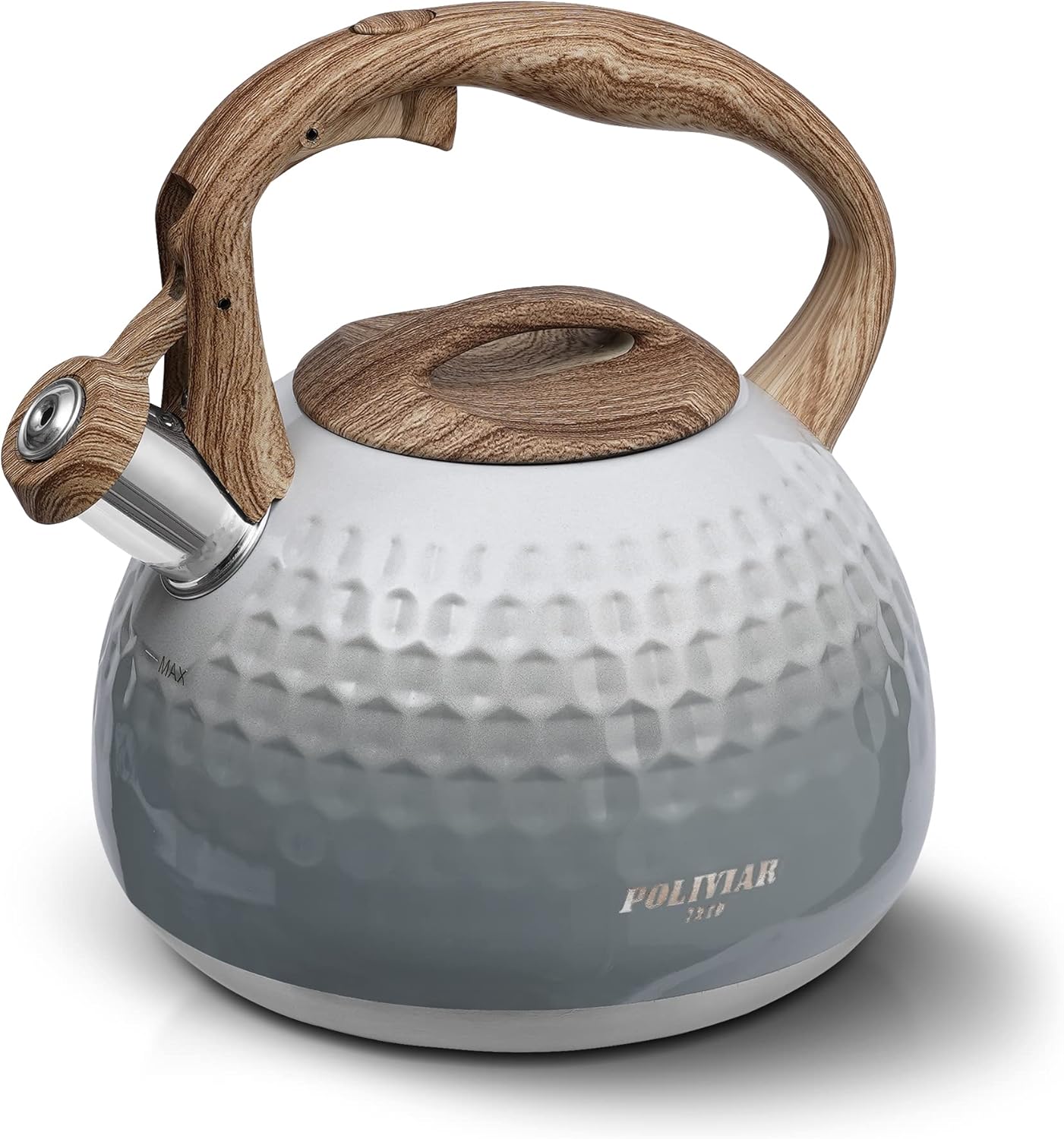 POLIVIAR Tea Kettle, Antique White Stovetop Tea Kettle 2.7 Quart, Audible Whistling Teapot, Food Grade Stainless Steel for Anti-Rust, Anti Hot Handle, Suitable for All Heat Sources (JX2020-YH30)