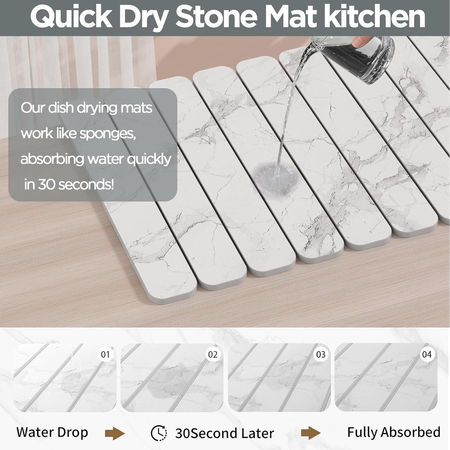 Stone Drying Mat for Kitchen Counter, White Fish Belly Stone Dish Drying Mat - Diatomite Water Absorbing Drying Stone for Kitchen Counter Mat, Quick Dry Stone Mat Kitchen for Cups Dishes Bottles.