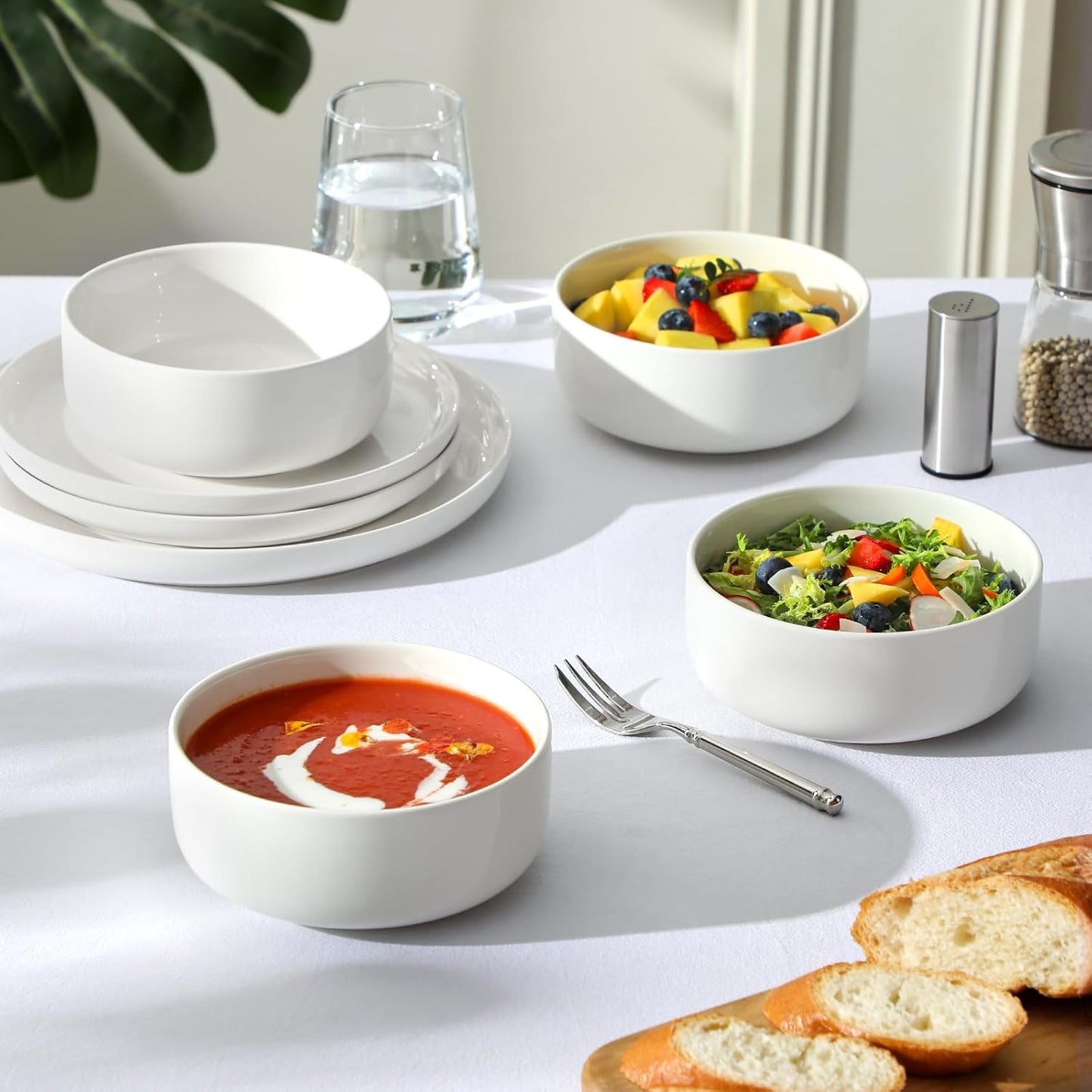 MALACASA 24 OZ Cereal Bowls, 5.8 Inch Soup Bowls Ceramic Bowl Sets of 4, Breakfast Bowls Set for Kitchen, Dishwasher Microwave Oven Safe, White, Series LUNA