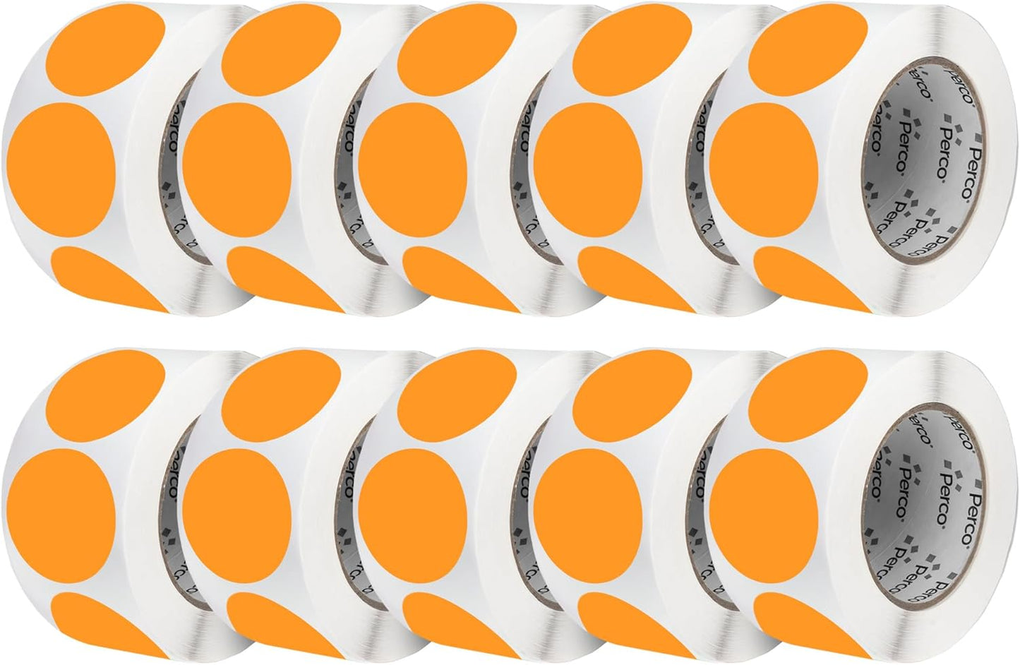 Perco Fluorescent Orange 3-Inch Perforated Circle Dot Sticker Labels — 10 Rolls, 5,000 Round Stickers — with Permanent Adhesive for Moving Boxes, Sale Signage, Displays, Status Messaging—Made in USA