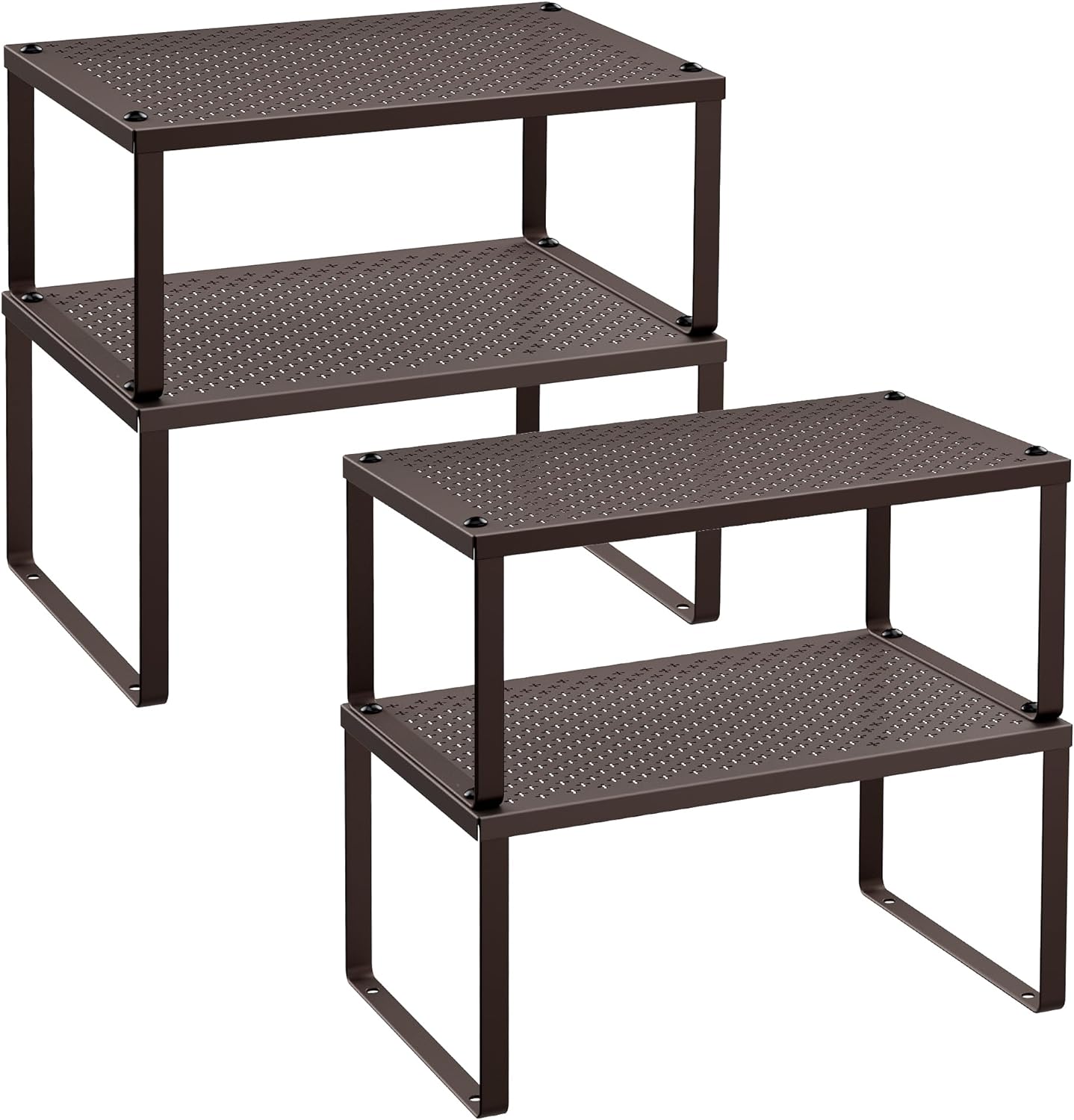 SONGMICS Spice Racks, Set of 4 Metal Cabinet Shelf Organizers, Countertop Organizers, Shelf Risers, Stackable, Expandable, Brown UKCS06BR