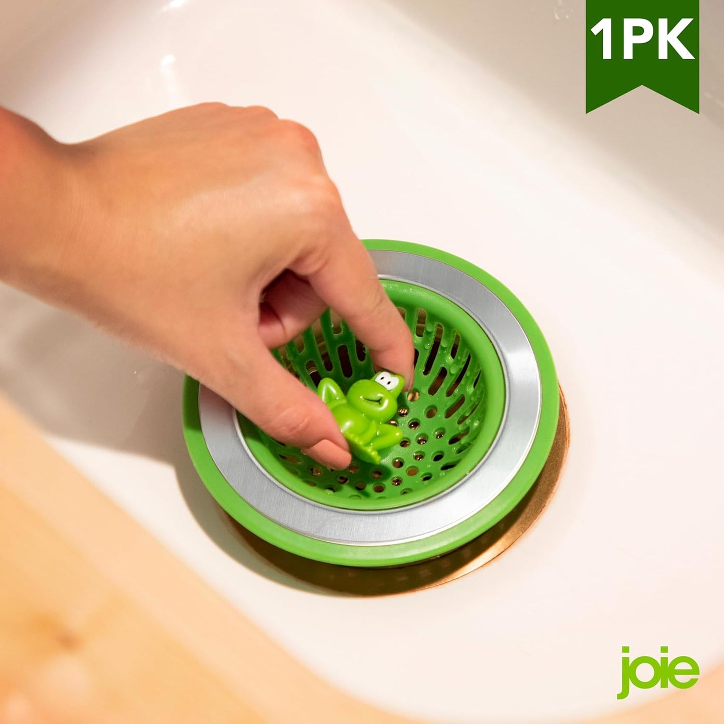 Joie Ribbit Kitchen Sink Strainer Basket, Fits All Standard Sinks, Stainless Steel, Cute Garbage Disposal Drain Cover, 4.5-Inch, Green Frog