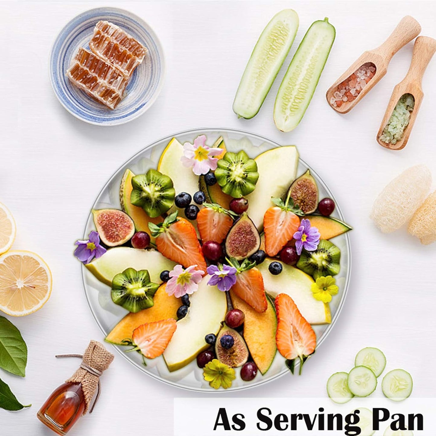 P&P CHEF 10 Inch Pizza Pan, 3 Pieces Stainless Steel Round Pizza Tray Dish Plate For Oven Baking Roasting, Healthy & Heavy Duty, Rust Free & Dishwasher Safe -Silver