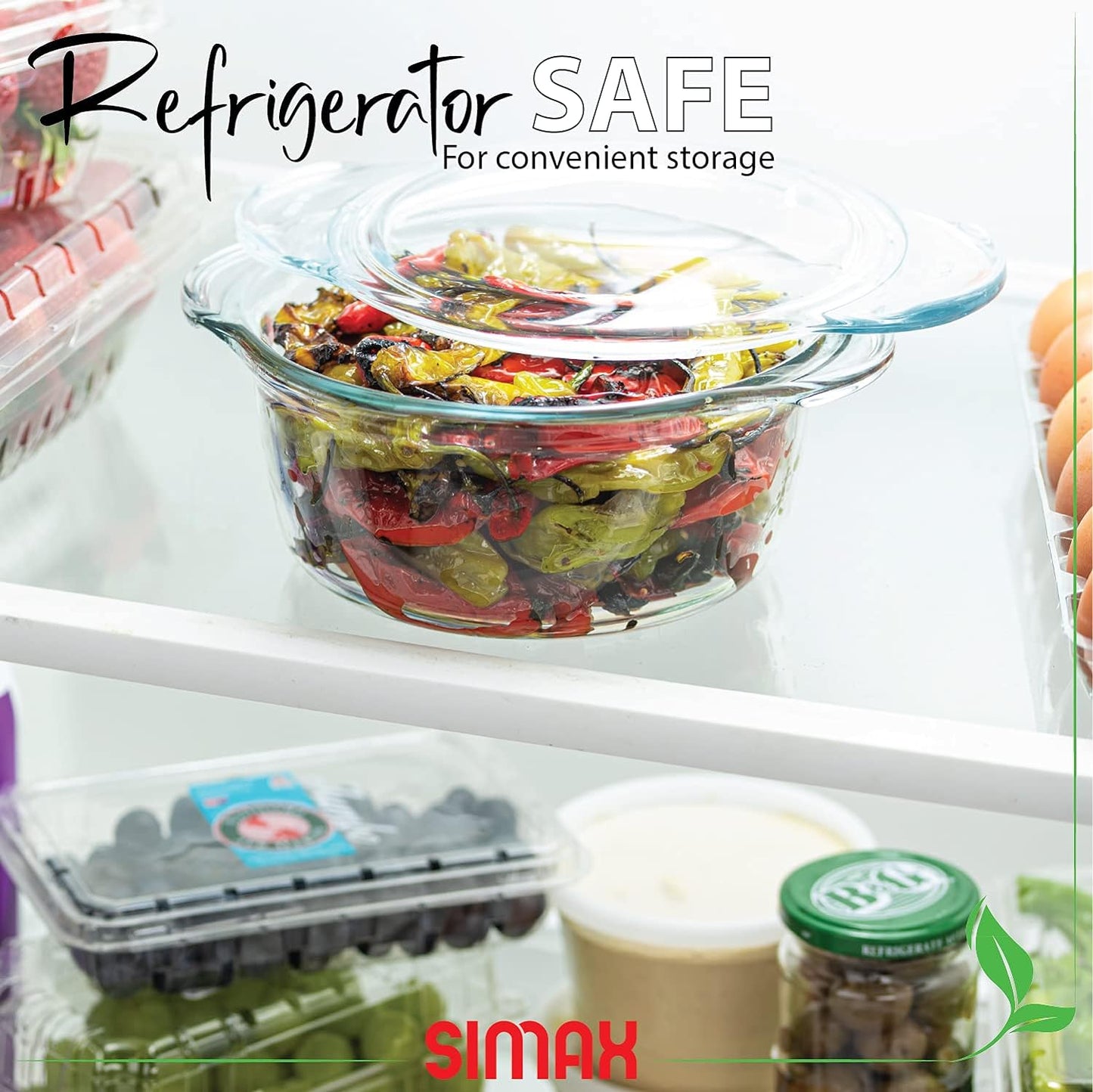 Glass Casserole Dish by Simax Clear Glass Round Casserole Dish with Lid and Handles Covered Bowl for Cooking Baking Serving etc. Microwave Dishwasher Oven and Stove Safe Cookware 1.75 Quart