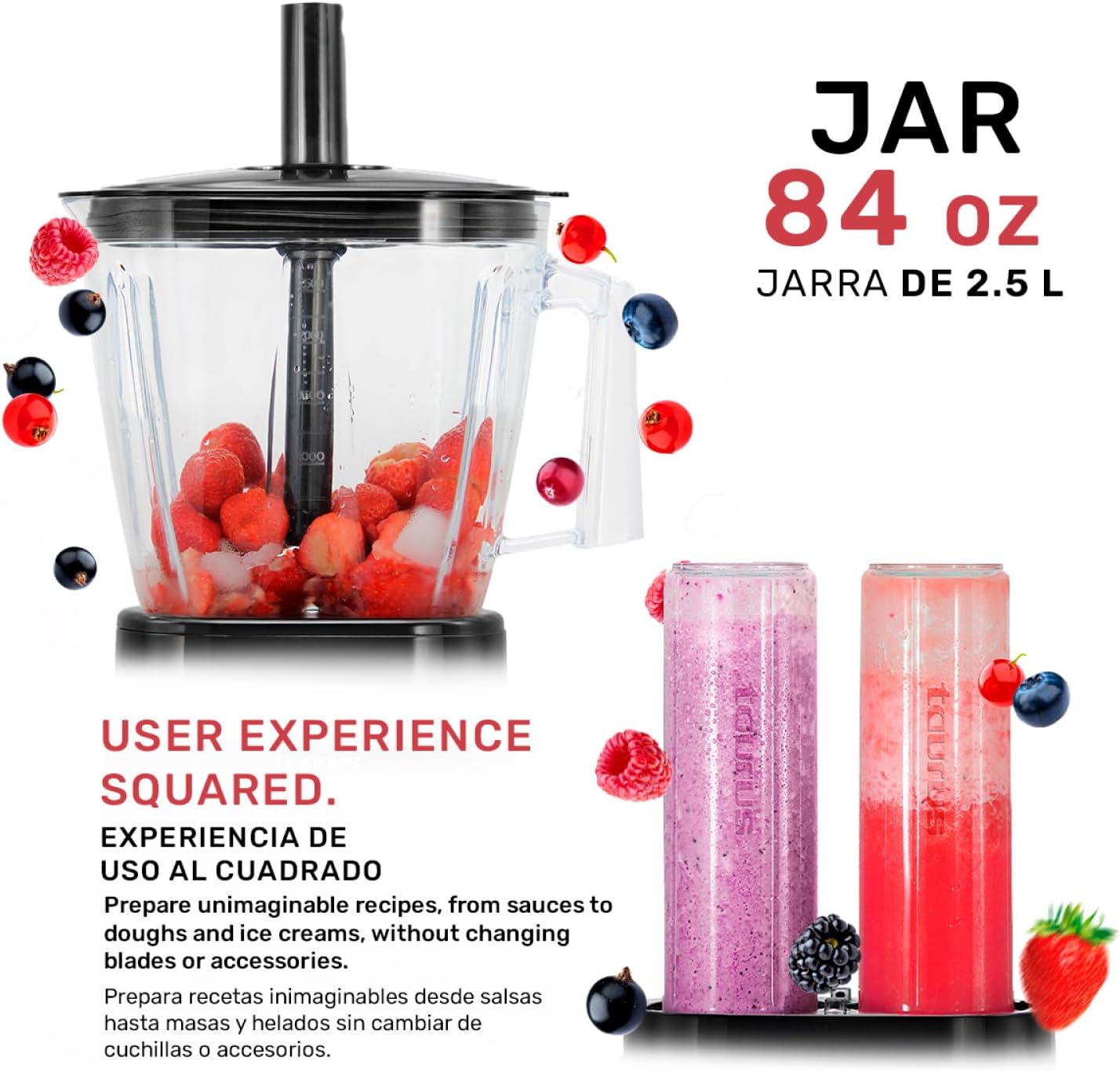 High-Performance Countertop Blender – 1500W Professional Power, 8 Presets, 64oz Tritan Jar, Self-Cleaning, Smoothie & Hot Soup Maker for Home & Kitchen, Blaze by Taurus
