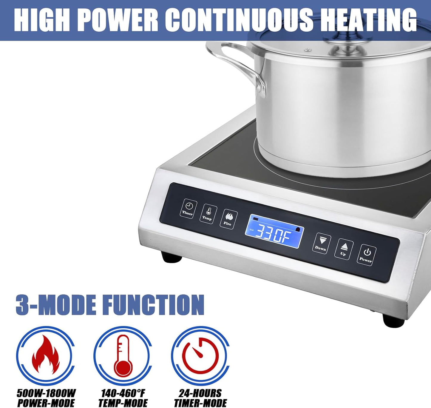 Commercial Induction Cooktop, Portable Electric Countertop Burner with Sensor Touch and LCD Screen(1800W/120V),Commercial Grade Induction cooker for Hotel Restaurant School