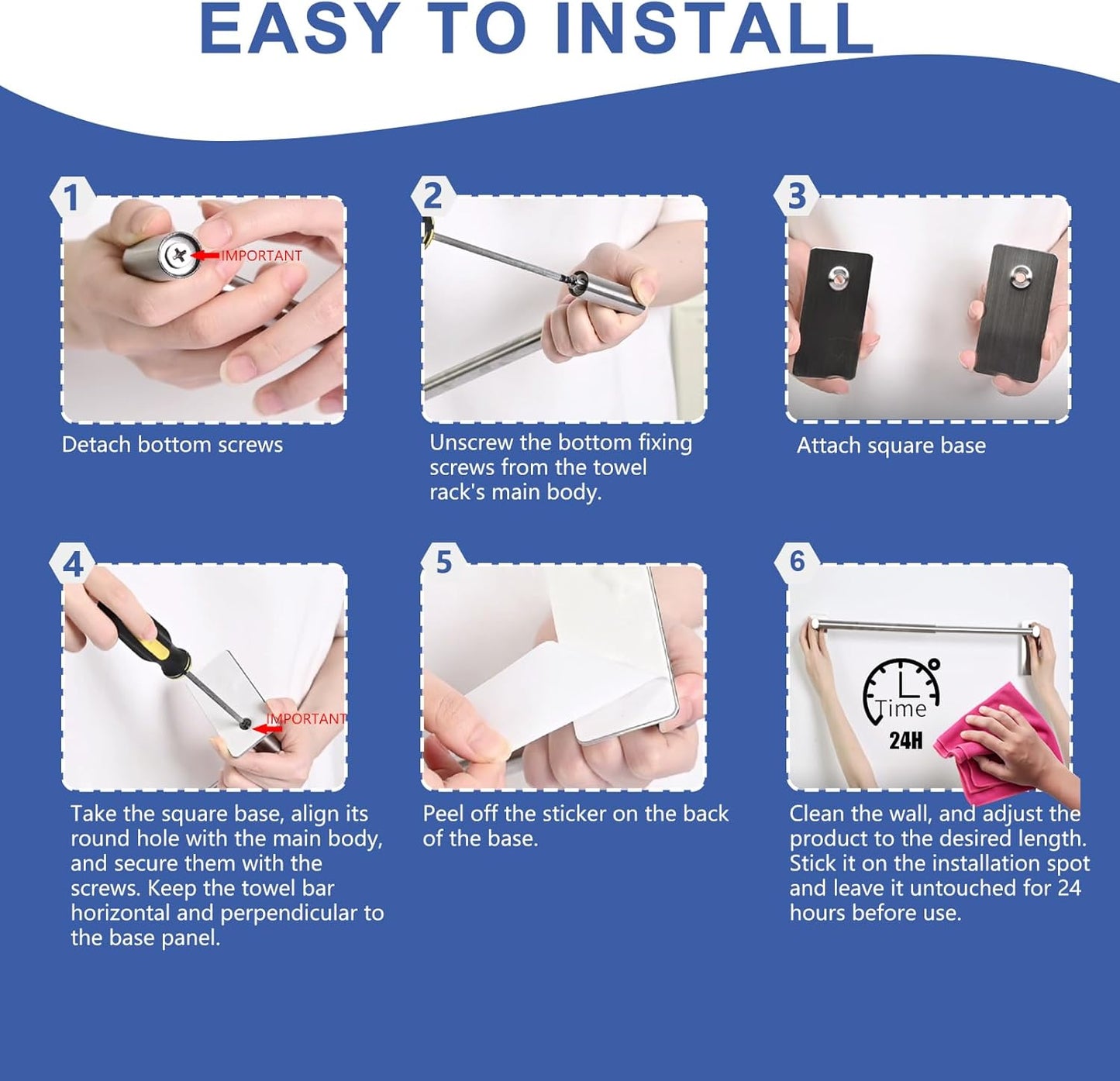 Adjustable AdhesiveTowel Bar 2 Pack, HOMOTEK Economical Self Stick Single Towel Holders, Towel Rod Size from 12 Inch to 22 InchTowel Racks, Towel Hanger Hook for Kitchen(Matte Black)