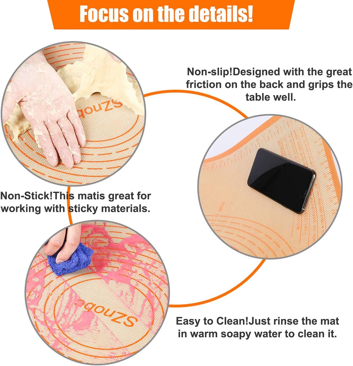 Non-slip Silicone Pastry Mat 36''By 24'' Nonstick Baking Mats Extra Large Counter Mat for Dough Rolling, Pastry, Pie Crust, Fondant, Cookies, Bread, Pasta, Pizza Mat