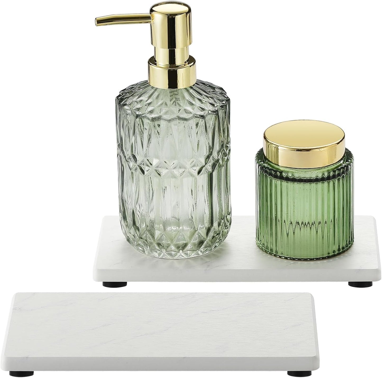 2PCS Diatomite Marble Stone Drying Mat for Kitchen Counter, Water Absorbing Soap Tray Stone Faucet Mat for Bathroom, Quick Dry Splash Guard Sink Protector, Vanity Dish Dispenser Sponge Holder, 8"x3.8"