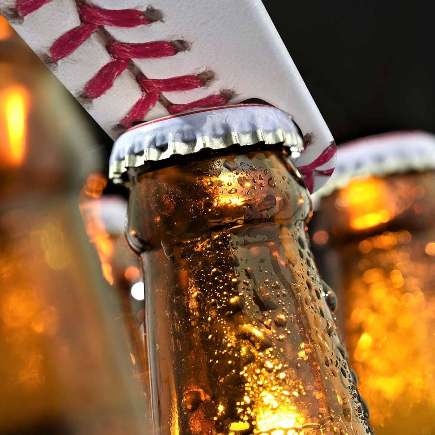 Baseball Stitching Stainless Steel Bottle Opener White Red Training Leather Ball Softball Texture Flat Beer Bottle Opener Keychain for Home Kitchen Bar Restaurant Party Birthday Gift