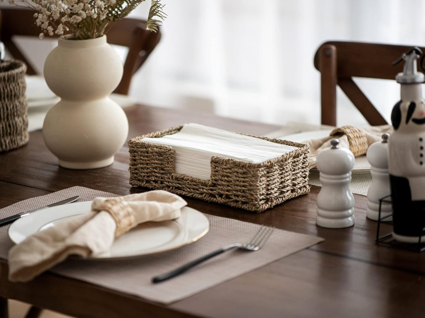 StorageWorks Napkin Holder for Bathroom, Wicker Napkin Baskets for Bathroom, Seagrass Guest Towel Holder, 9 ¾"L x 5"W x 2 ¾"H, 1 Pack