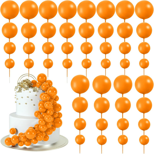 48 Pcs Orange Balls Cake Topper Decorations Balloon Cupcake Toppers Foam Cake Topper Balls for Thanksgiving Halloween Birthday Party Wedding Anniversary Cake Decorating
