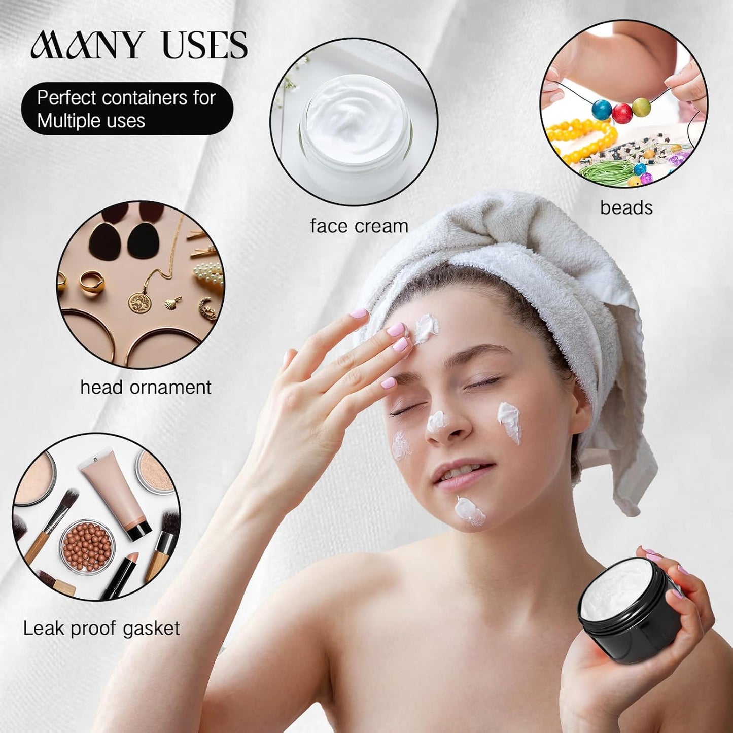 SATINIOR 6 Pack 4 oz Plastic Jars Containers with Lids Wide-mouth Refillable Leakproof Reusable Round Empty Jars for Travel Cosmetic Dry Food Spice Cookie Candy Home Kitchen Organizing(Opaque Black)