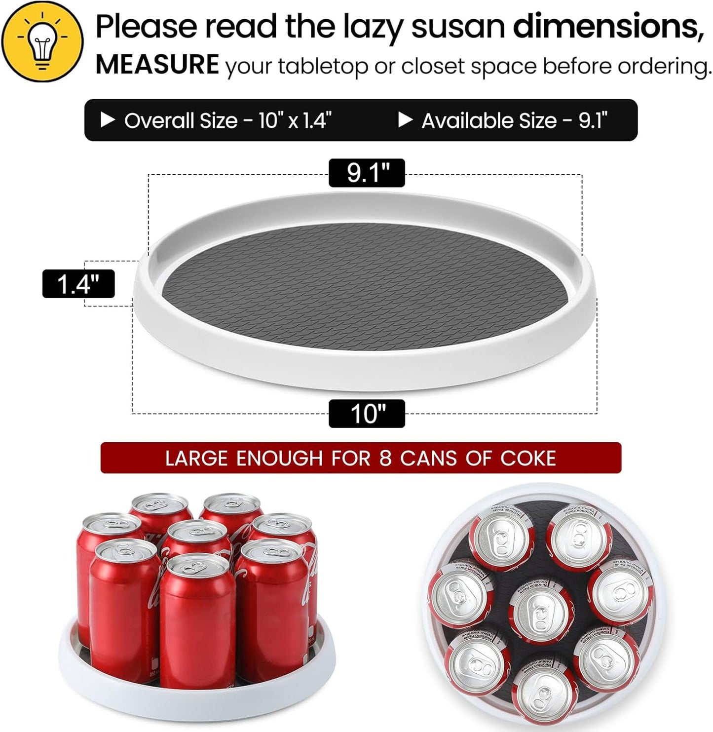 2 Set, 10 Inch Non-Skid Lazy Susan Organizers - Turntable Rack for Cabinet, Pantry Organization and Storage, Kitchen, Fridge, Bathroom Makeup Vanity Countertop, Under Sink Organizing, Spice Rack