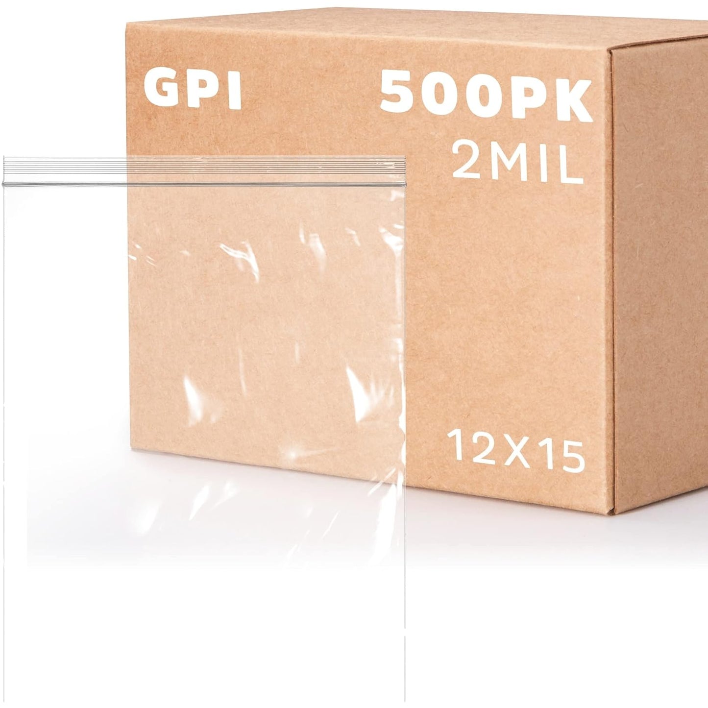 GPI Pack of 500, 12" X 15" Clear Plastic Reclosable Zip Bags - Bulk 2 Mil Thick Strong & Durable Poly Baggies with Resealable Zip Top Lock for Travel, Storage, Packaging & Shipping