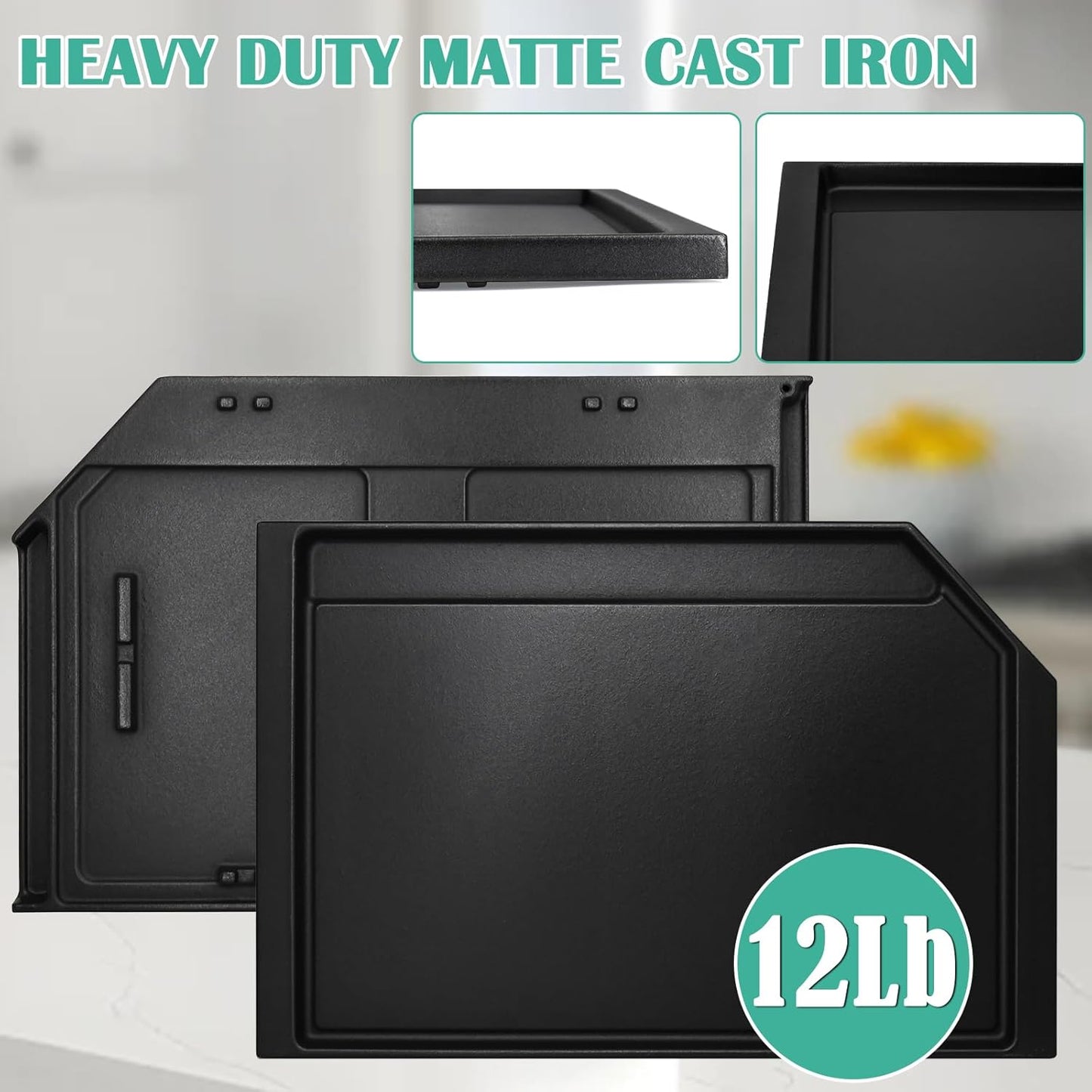 JXGRIDL236 Cast Iron Griddle Replacement for GE Gas Stove Top, JGP5036SLSS, PGP7036SLSS PGP9036SL1SS PGP7036SL1SS PGP9036SLSS, GE Cafe CGP70362NS1, 5 Burner Griddle Plate Flat Cooktop.