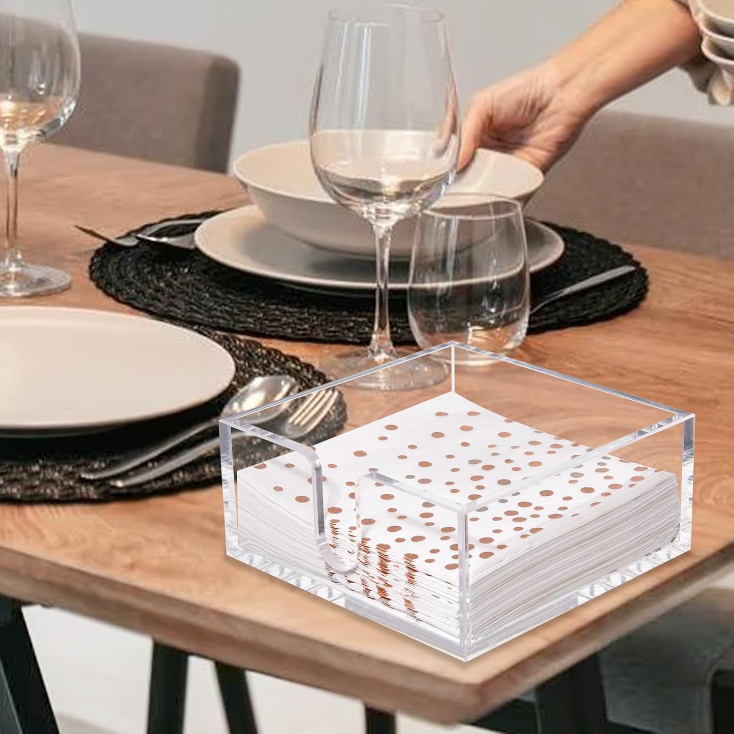 Rubtlamp 2 Pack Napkin Holder, Clear Acrylic Napkin Holder, 5.5x5.5x2.6 Inch Square Cocktail napkin holder, Plastic Napkins holder Great for Table Bathroom,Kitchen, Dinners for Mothers Day
