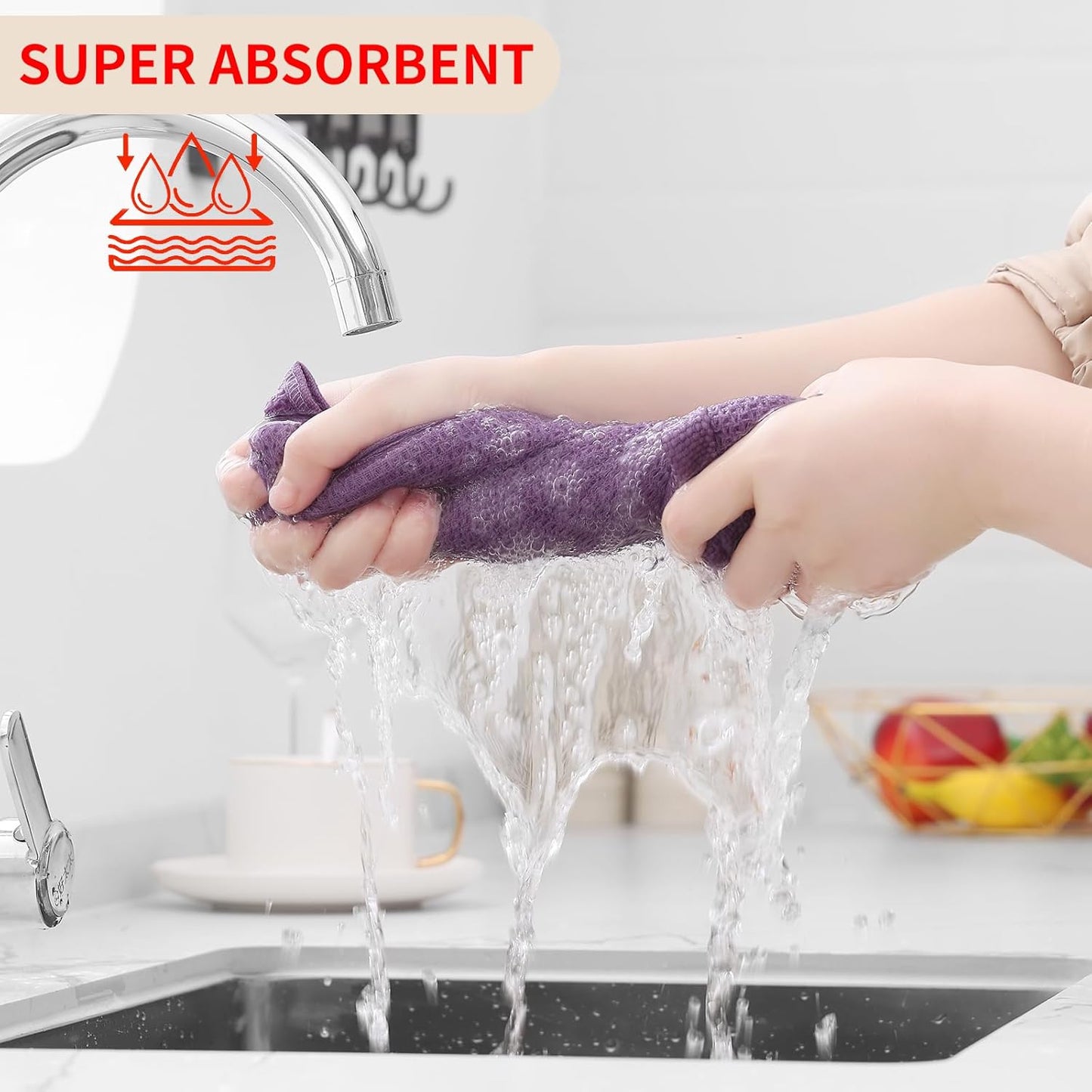 Homaxy 100% Cotton Waffle Weave Kitchen Dish Cloths, Ultra Soft Absorbent Quick Drying Dish Towels, 12 x 12 Inches, 8-Pack, Lavender