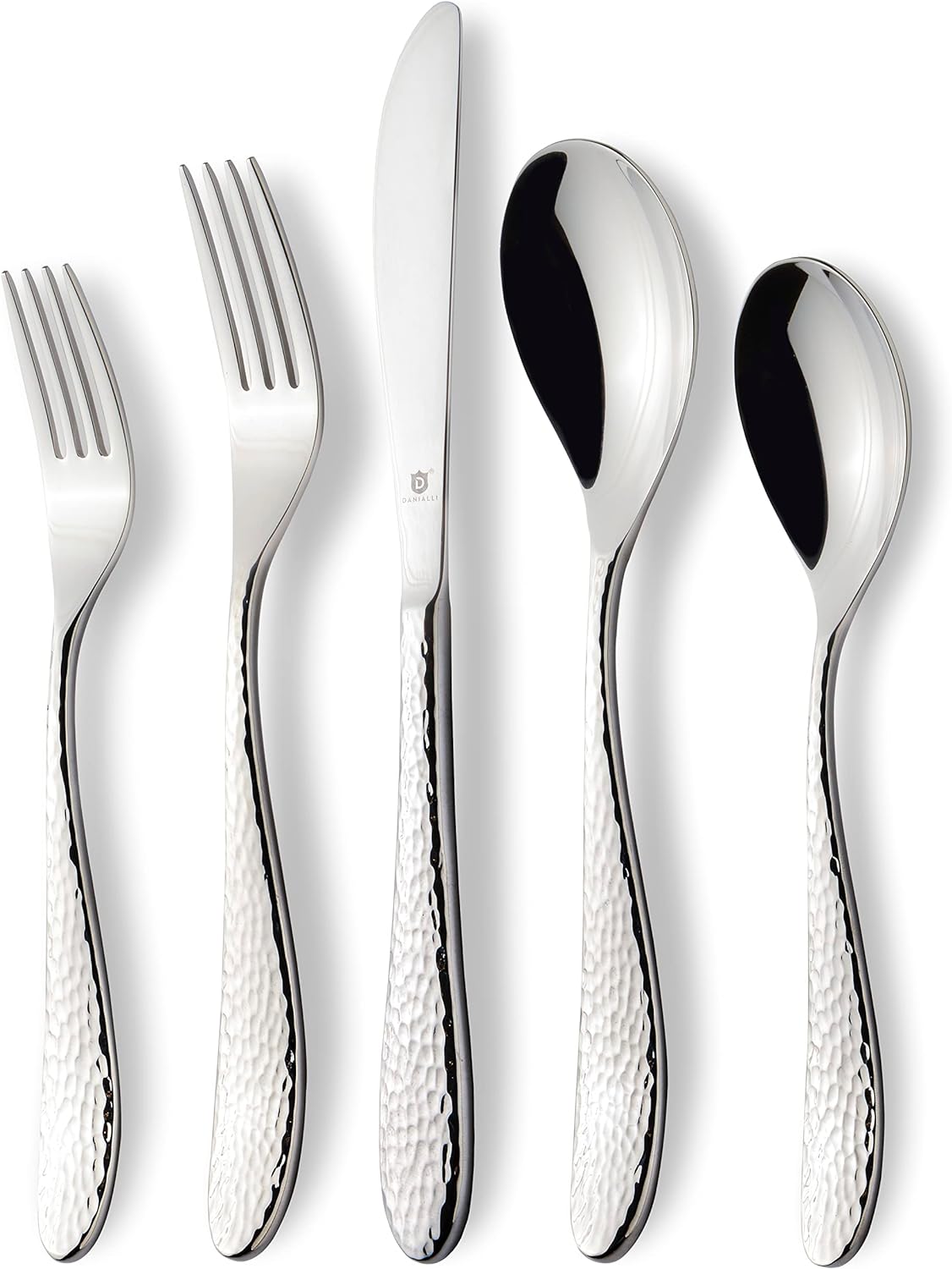 Silverware Set for 16 | 18/10 Stainless Steel Flatware Set | Mirror Finish, Heavy-Duty, Dishwasher Safe, Elegant & Durable, Built to Last (80-Piece, Marettimo Hammered)