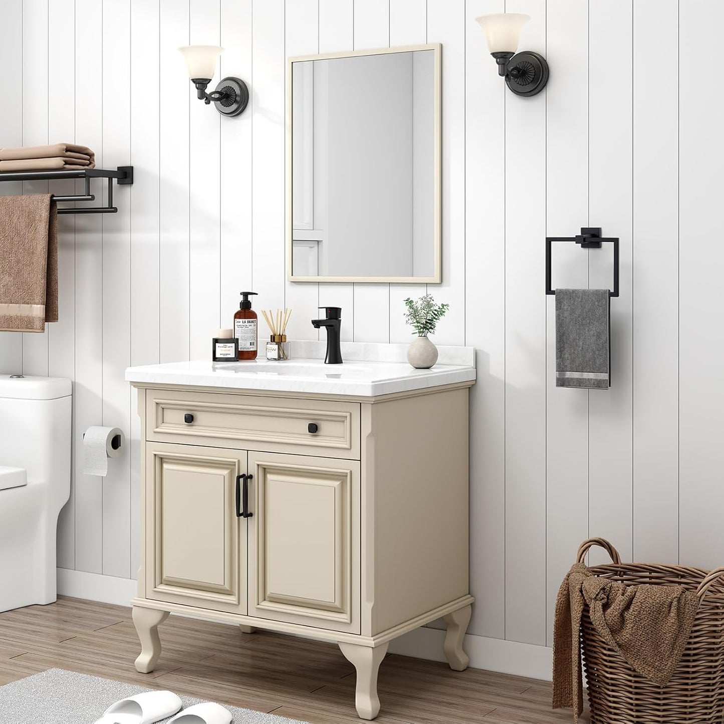 Suyar Matte Black Towel Ring, SUS 304 Stainless Steel Hand Towel Holder for Bathroom Restroom, Wall Mounted