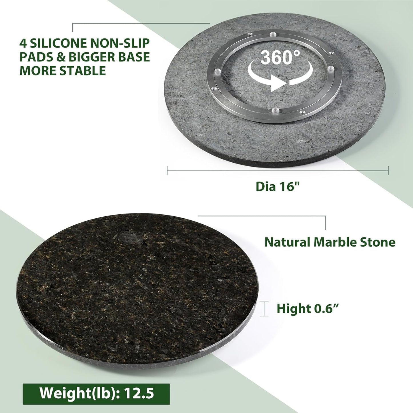 Marble Lazy Susan, 16 in Lazy Susan Turntable Organizer for Cabinet Pantry Kitchen Countertop Fridge Bathroom Makeup Vanity Countertop - Black