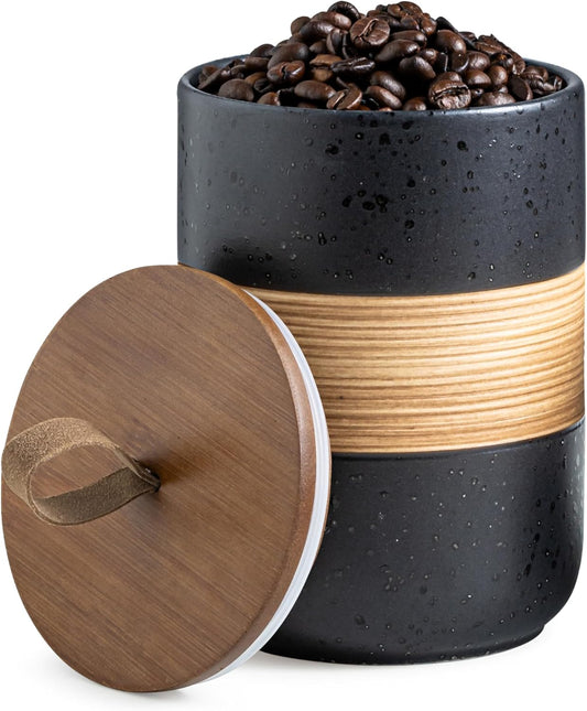 Coffee Container Jar with Lid, Ceramic Kitchen Food Storage Jars for Spice Sugar Cookie, Stackable Decorative Jars for Coffee Bar, Black & 28 fl.oz
