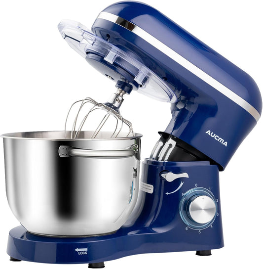 Aucma Stand Mixer,6.5-QT 660W 6-Speed Tilt-Head Food Mixer, Kitchen Electric Mixer with Dough Hook, Wire Whip & Beater (6.5QT, Royal Blue)