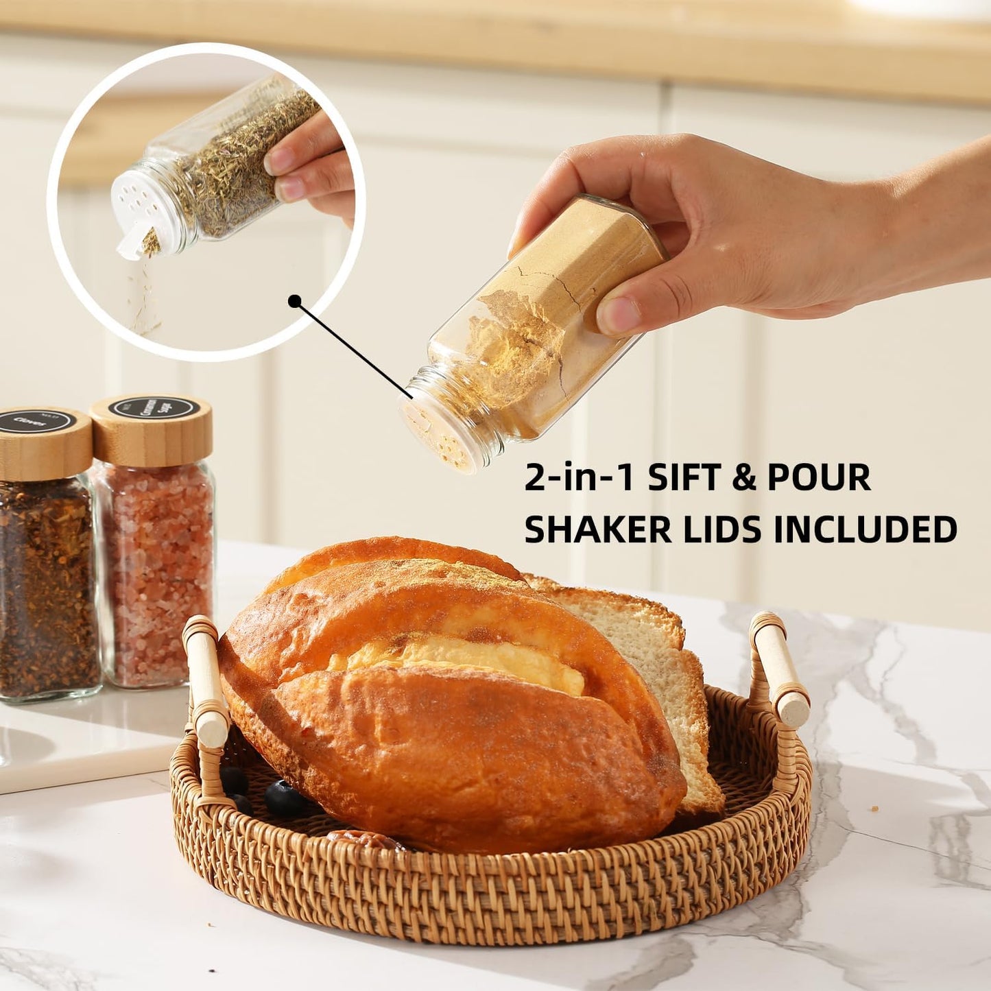 4 oz Glass Spice Jars with Bamboo Lids, Clear Empty Jars with Labels Stickers, Collapsible Funnel, Seasoning Storage Bottles for Spice Racks (36 Pack)